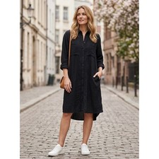 Everlane Black Textured Dobby Shirt Dress Long Sleeve Button Down Midi Large