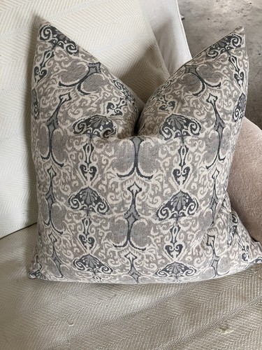 Arhaus Grey Beige Linen 24” Decorative Pillow With Feather Insert