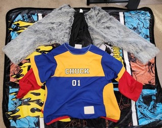 Camicia costume da walkaround Chuck E Cheese (Chuck 01) più sottocappotto in pelliccia superiore