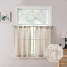 Tollpiz Short Linen Tier Curtains Rod Pocket Semi Sheer Half Kitchen Curtain ...