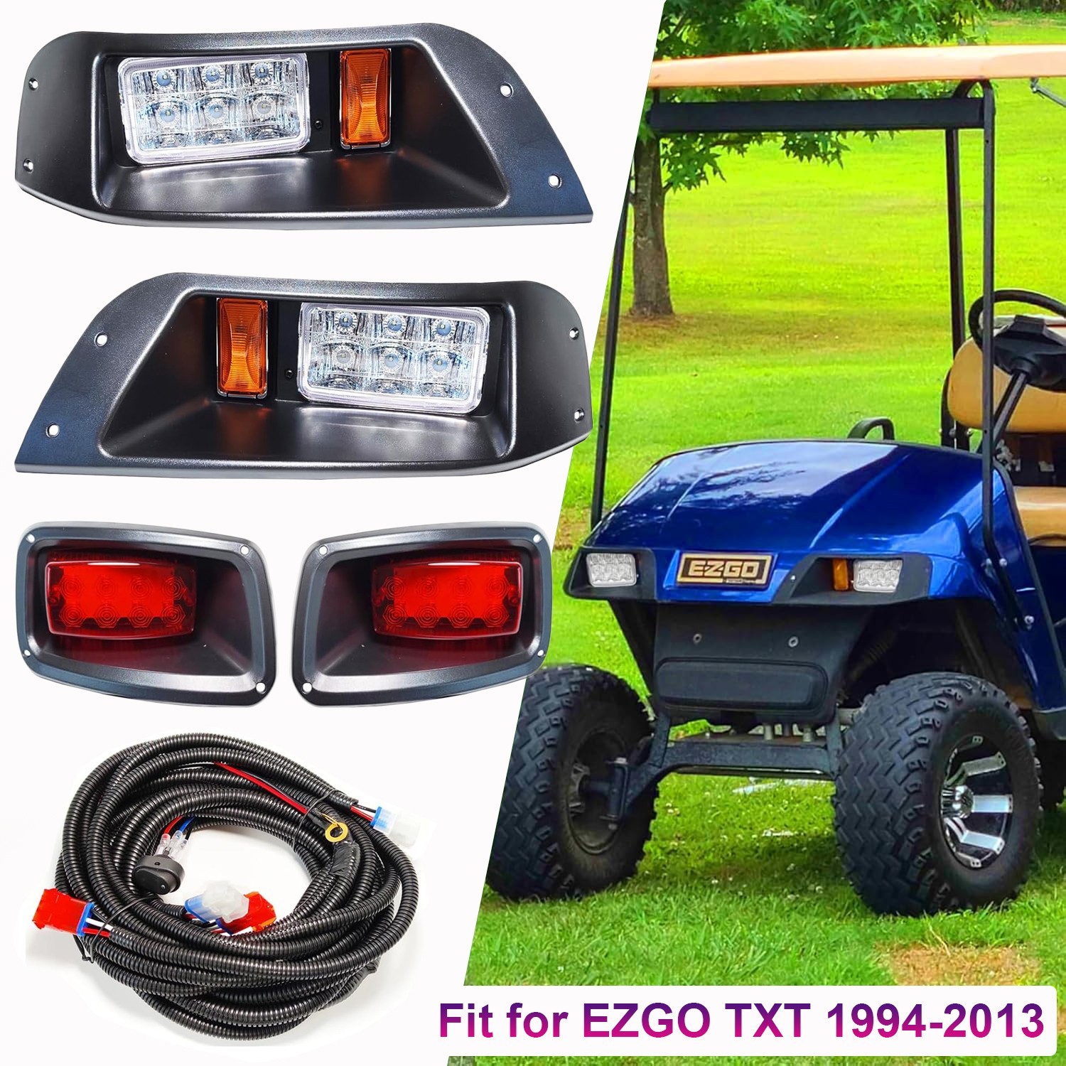 For EZGO TXT Golf Cart Lights Kit 12V Street Legal LED Headlight & Taillight Set
