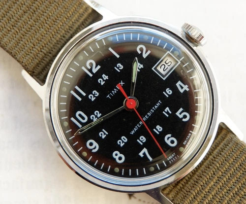 Vintage Timex Sprite Mens Watch Military Style Dial 1972 Serviced Working Well