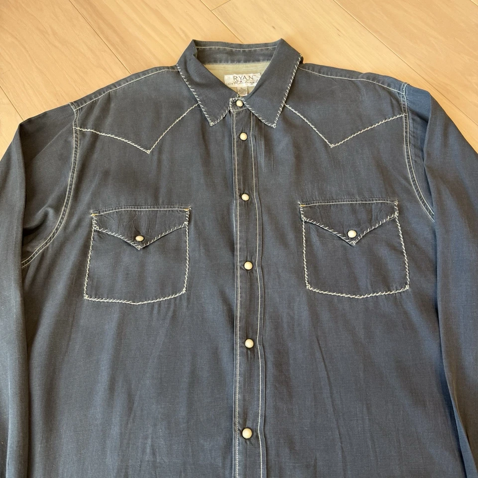 Camisa a Presión Ryan Michael Perla de Seda XL Negra Gris Western Botones Bowlero Foto 3 de 4