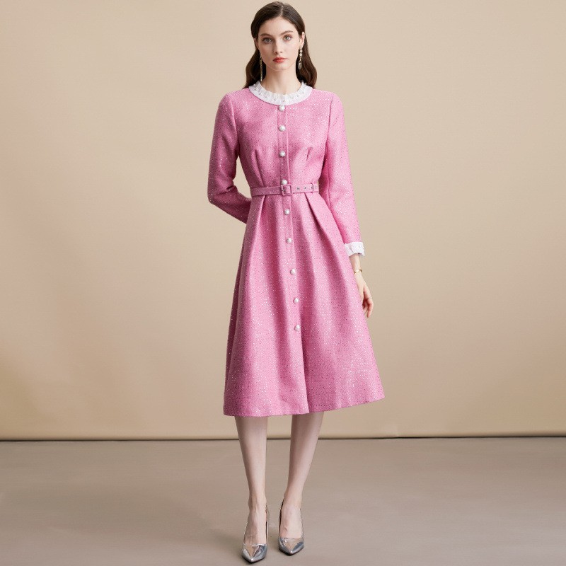 New Women's Woolen Sequins Single-breasted Celebrity A-Line Long Party  Dresses | eBay