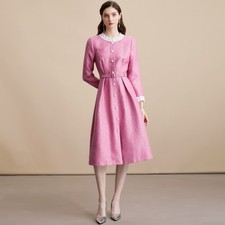 New Women's Woolen Sequins Single-breasted Celebrity A-Line Long Party Dresses