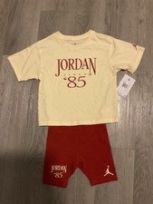 Jordan Girls 2-Piece Outfit Set Shirt  Shorts Dune Red Cream Size 6X NEW