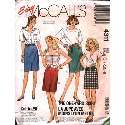 Vintage 1989 Easy McCall's 4311 One Yard Skirt Sewing Pattern Size 10 12 14 C