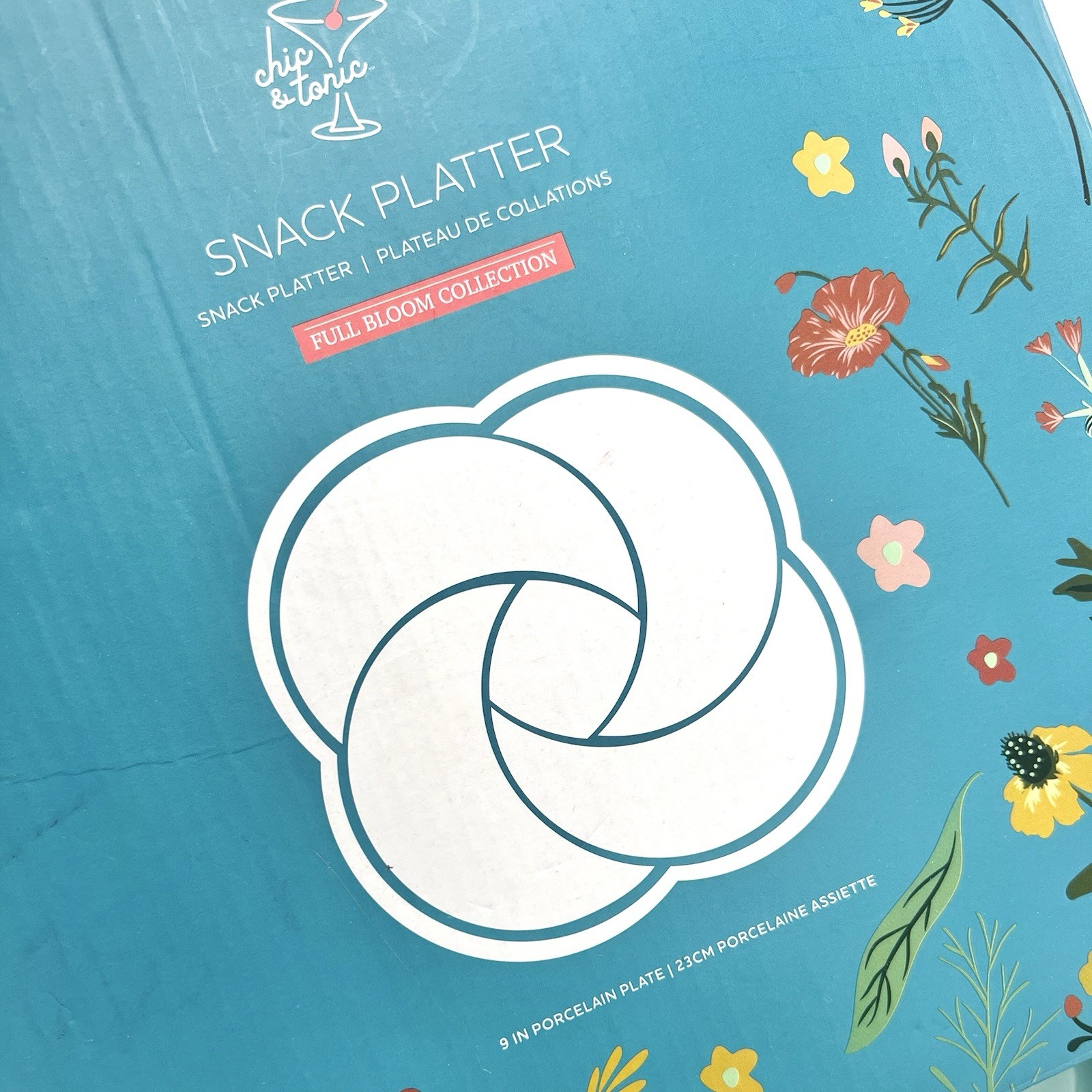 Chic & Tonic Ceramic Snack Platter Full Bloom Collection Divided Serving Dish 9”