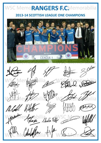 12859. 2013-14 Glasgow Rangers Signed Team Photo Sheet PRINTED AUTOS A4 L1 Win
