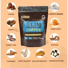 Slim Mushroom Coffee Blend 60 Servings Light Roast with Turmeric Shiitake