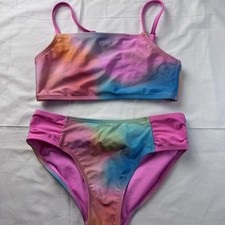Cat  Jack Girls Bikini Set Large 10/12 Tie Dye Two Piece Swimsuit Pink