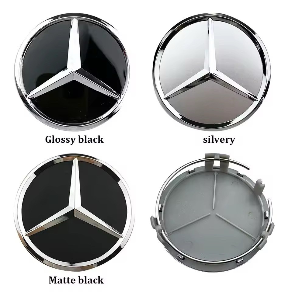 4 Cache-Moyeux de Roue Mercedes Benz 75mm Argent pour Jante AMG et Smart