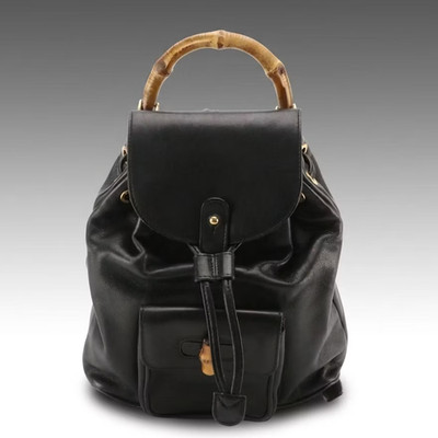 Gucci Bamboo Small Backpack Black Leather Vintage 1990s 003 2034 0030