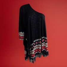 Vintage, Aztec Geometric, Fringe, 1 SLEEVE Poncho Women Sz S, Boho, whimsical