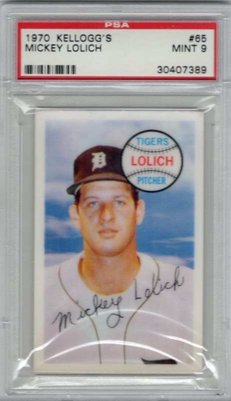 1970 KELLOGG'S SET BREAK #65 MICKEY LOLICH PSA 9 MINT
