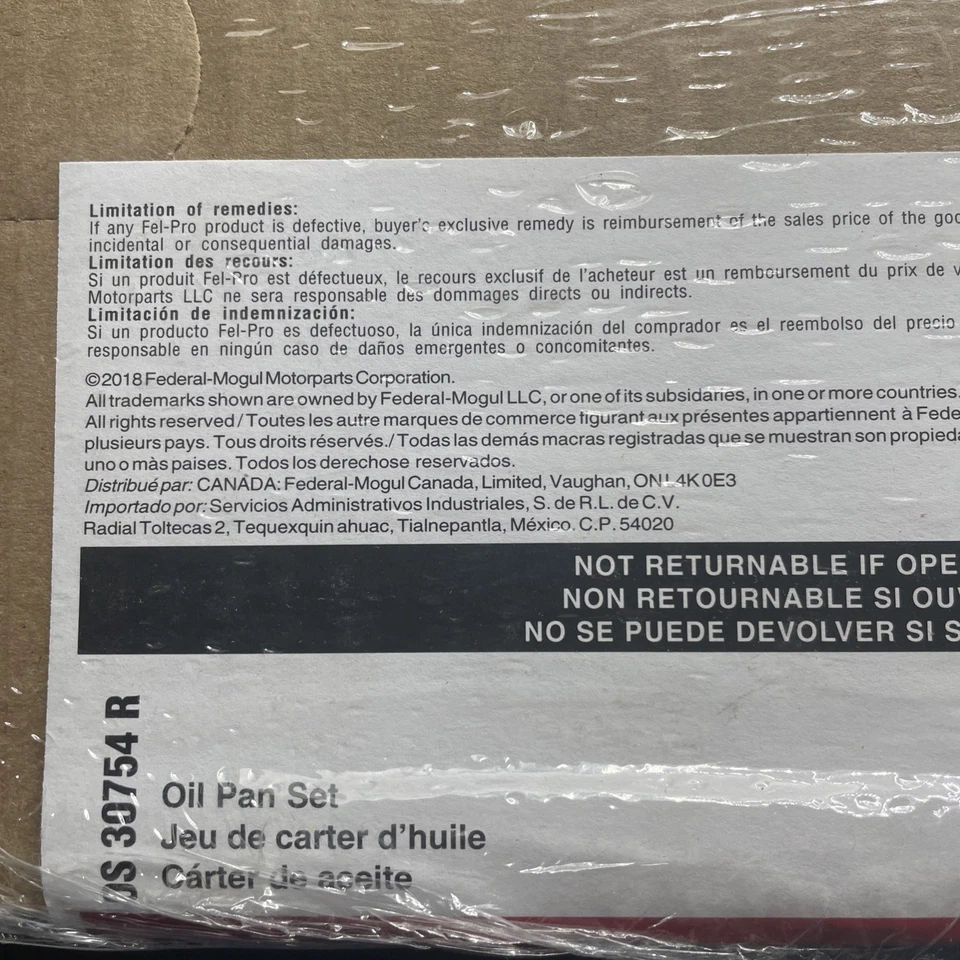 Fel-Pro OS30754R Engine Oil Pan Gasket For 2005-2011 Chrysler 3.5L 4.0L V6 SOHC - Image 4 of 4