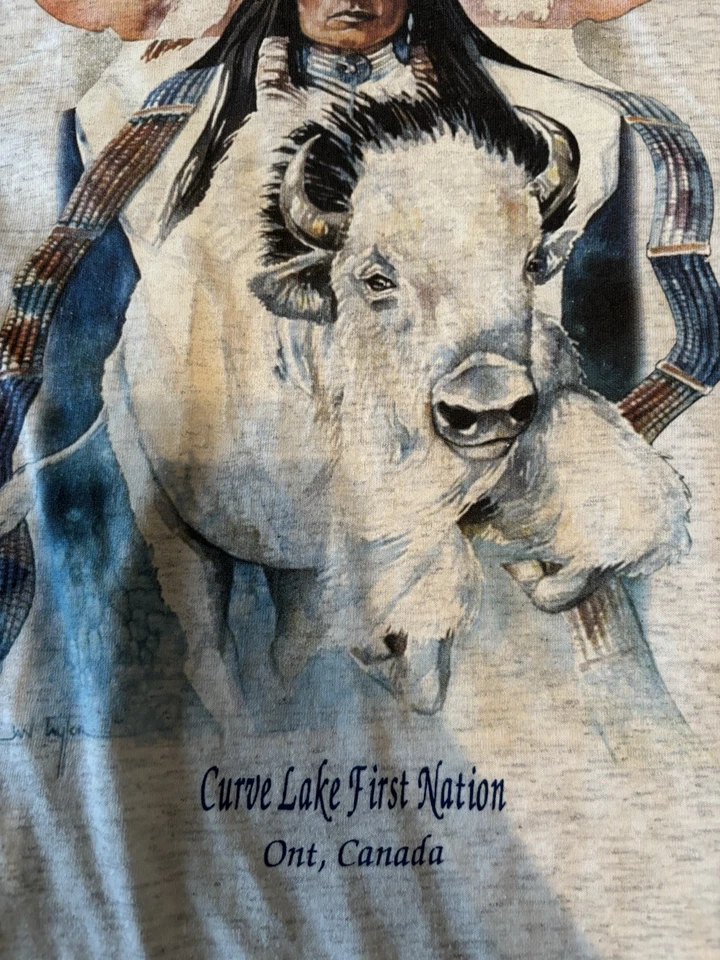 Camisa De Colección Grande Curve Lake Primera Nación Años 90 Clásica Oceánica Canadá 25.5x20.5 Foto 3 de 4