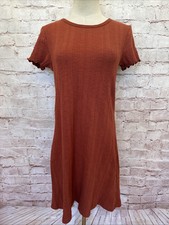 American Eagle Womens Rib Knit Dress Size S Rust Short Sleeve Cotton Stretch NEW