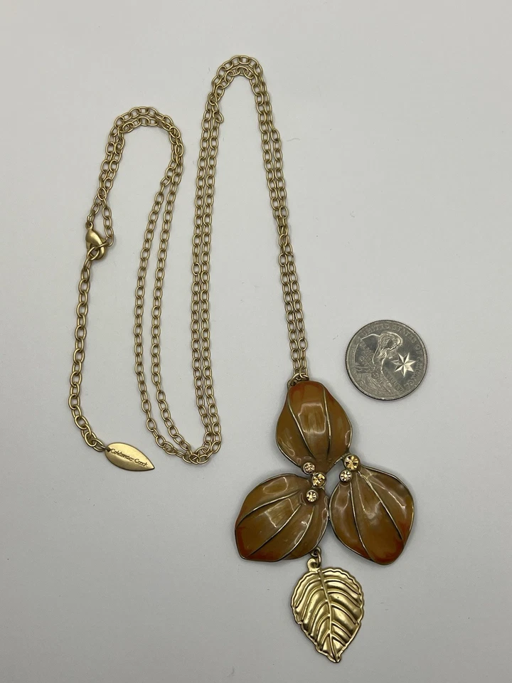 Ожерелье Coldwater Creek золотистое с желтовато-коричневыми/оранжевыми листьями и золотыми кристаллами 32 дюйма - Изображение 4 из 4