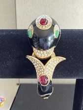 Ciner Enamel Jeweled Hinged Bracelet with Dolphin Design Vintage Signed