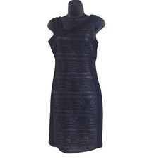 SL Fashions Womens Black Metallic Wavy Textured Asymmetrical Sheath Dress Size 6