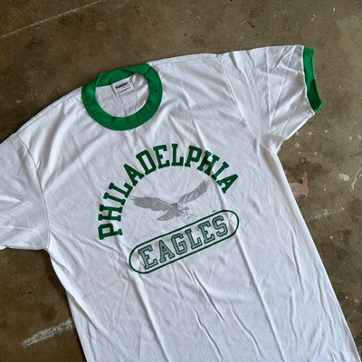 80s VINTAGE PHILADELPHIA EAGLES FOOTBALL RINGER T-SHIRT ADULT SZ