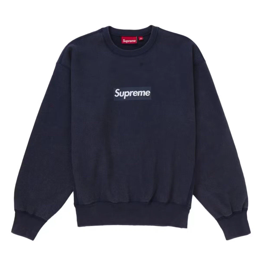 Logo Supreme boîte lavée col rond bleu marine taille L SS25
