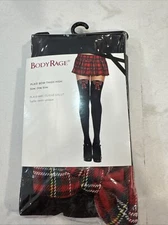 Body Rage Black Thigh High with Plaid Bow One Size **