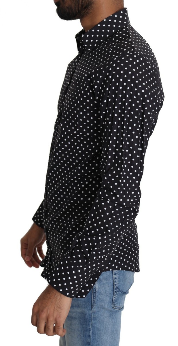 DOLCE & GABBANA Shirt GOLD Black White Polka Dots Casual Top