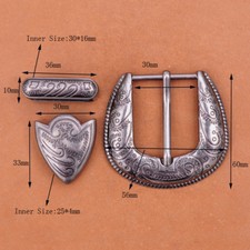 Vintage Flower Engraved Western Cowboy Belt Buckle 3 piece Set Fit 30mm Strap