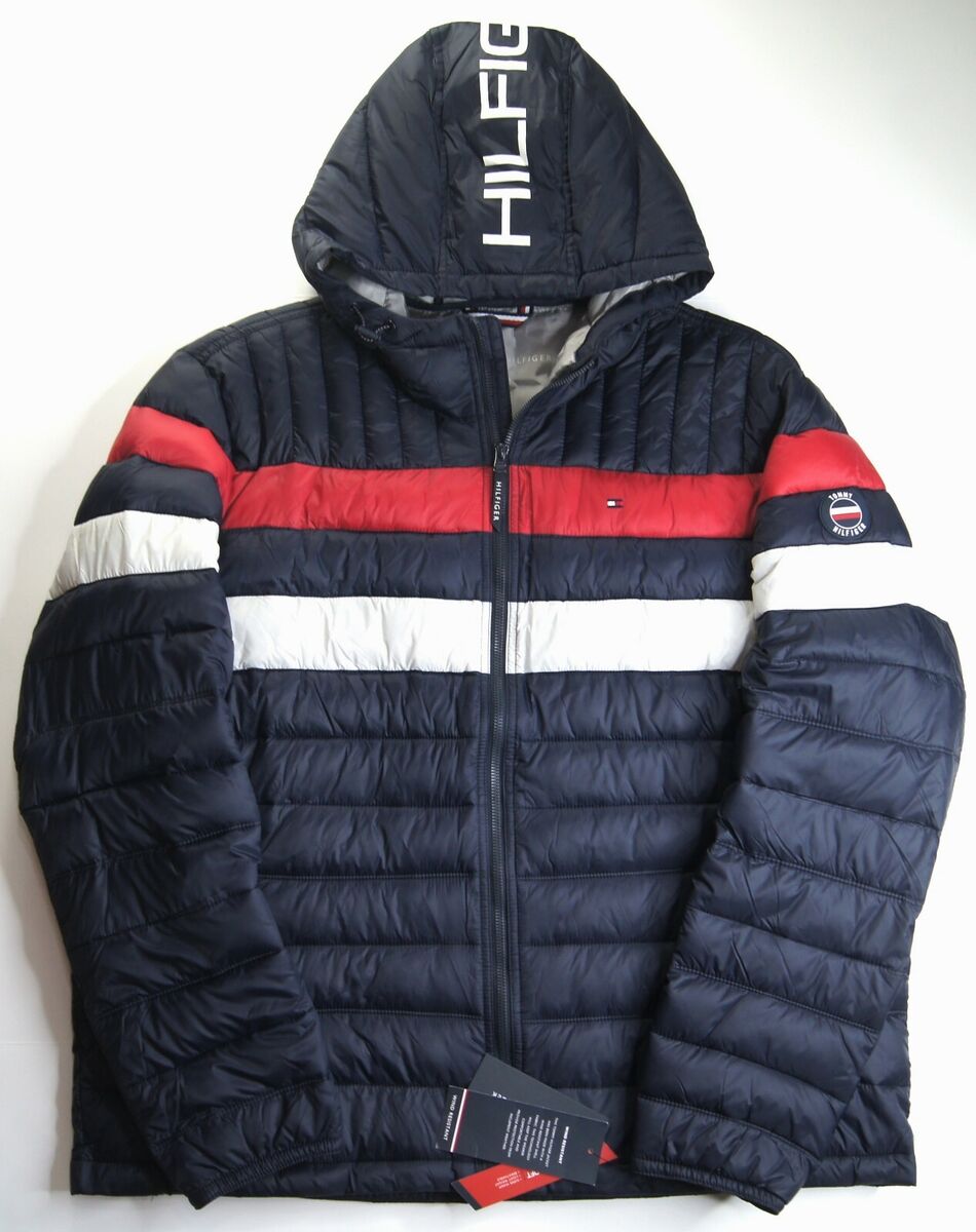 Tommy Hilfiger Men's Quilted Color Blocked Hooded Puffer Jacket