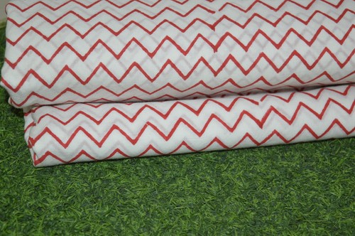 Indian Hand-Block Striped Fabric White & Red 2.5 Yard 100%Cotton Fab Print_1403 - Picture 7 of 10