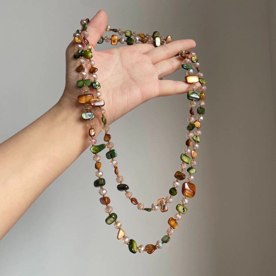 Boho Beaded Necklace Layer Colorful Shell Gemstone Choker Beach Festival Jewelry - Image 3 of 4