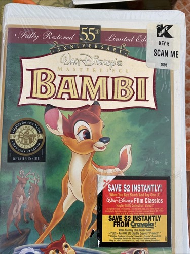 NEW SEALED VHS WALT DISNEY MASTERPIECE"BAMBI" 55TH ANNIVERSARY #9505 LIMITED ED. - Picture 2 of 12