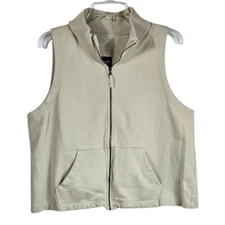 Eileen Fisher Beige Full Zip Vest Sz L Organic Cotton Pockets Neutral Ethical