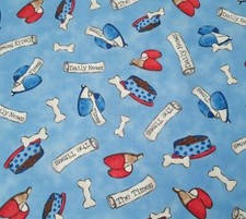 A Dog's Life BTY Tara Reed Quilting Treasure Newpaper Bowl Bone Slippers Blue