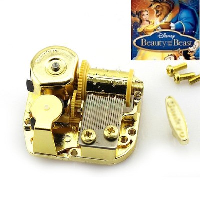  BEAUTY AND THE BEAST  GOLD Wind Up Musical Movements Parts Music Box 