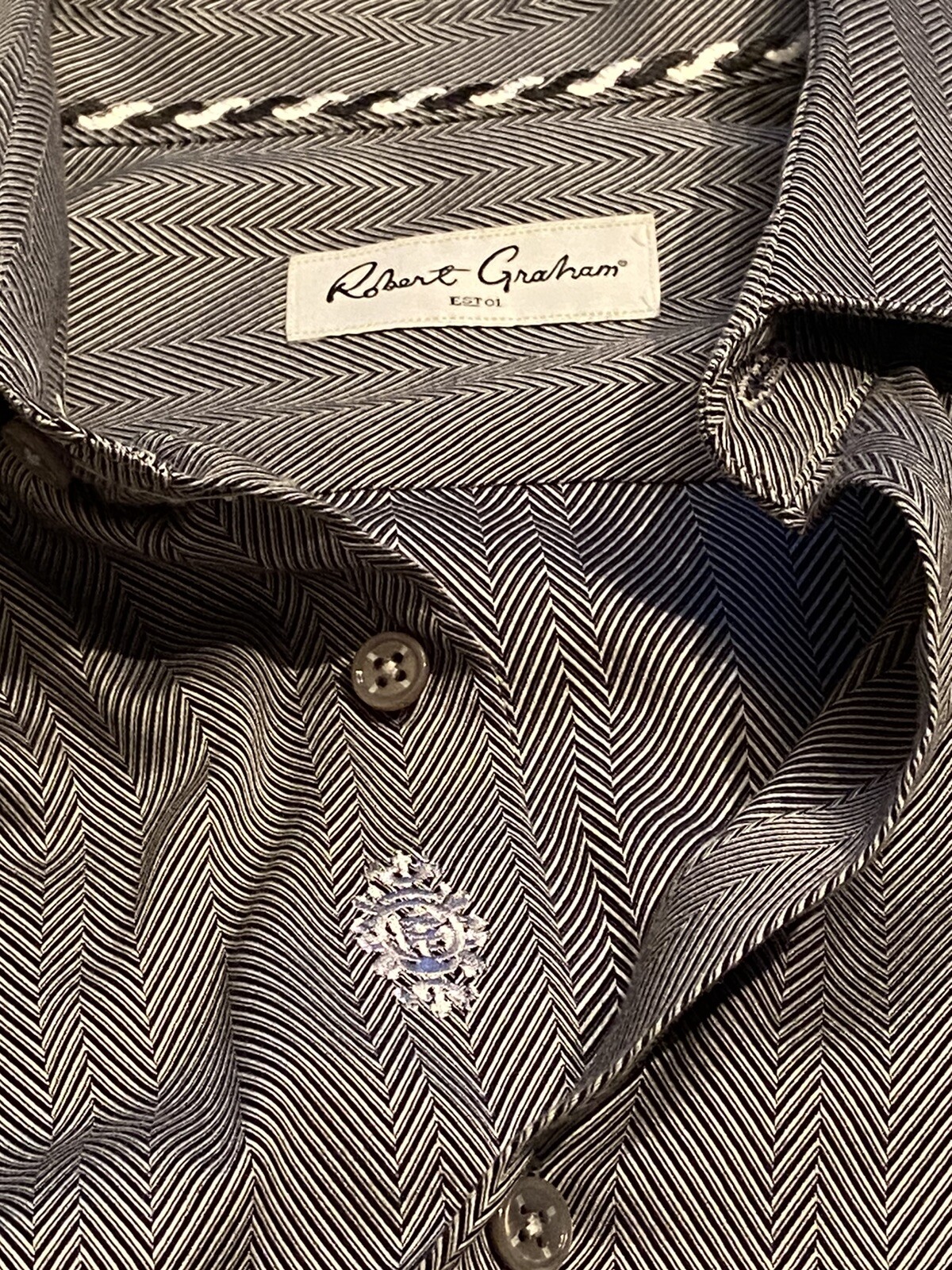 Robert Graham Herringbone Pattern Color Gray Shir… - image 5
