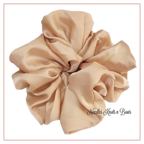 3 Pack Large Oversized Satin Scrunchie Set: Beige, Pink & White Ponytail Holder - Picture 2 of 7