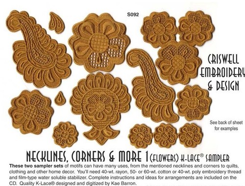 Criswell - Escote Esquinas Flores K-Lace Sampler - Bordado y Diseño CD NUEVO - Imagen 3 de 3