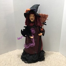 20" Halloween WITCH Tabletop Decoration with Broom -Bat - Cloth Dress Hat