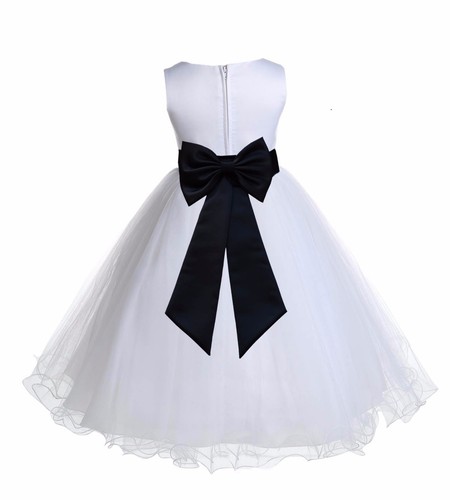 Satin White Tulle Flower Girl Dress Wedding Pageant Communion Reception Baptism - Picture 21 of 61