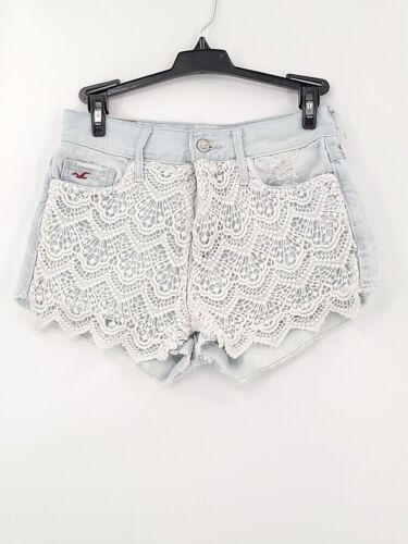 Hollister Cut-Off Shorts Womens Adult Size 0 Blue Jean Denim Light Lace