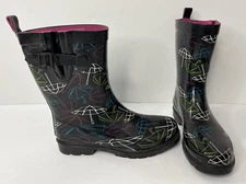 Capelli New York Women's Rubber Rain Boot Size 9 Black with Umbrella Graphics