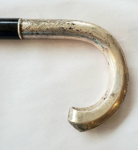 Sterling Silver Crook Head Handle Georgian Era Black Wooden Walking Stick Cane - Picture 8 of 14