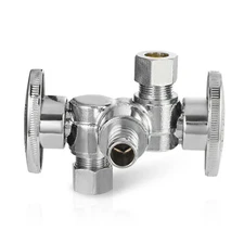 EFIELD 1/2"PEX Crimp×3/8"OD Compr.×3/8"OD Compr.Dual Stop Valve 1/4 Turn No Lead