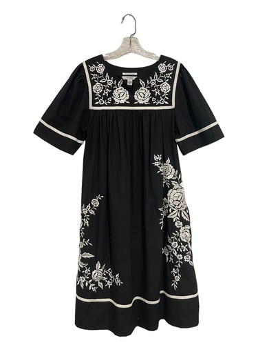 Go Softly Terrassenkleid Damen Gr. Small schwarz bestickt Muumuu Kurzarm