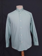 Vtg ISSEY MIYAKE Design Studio Collarless Aqua Blue Cotton Men Casual Shirt M