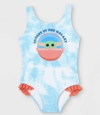 Toddler Girls' Star Wars Baby Yoda One Piece Swimsuit - Blue Sz 2T