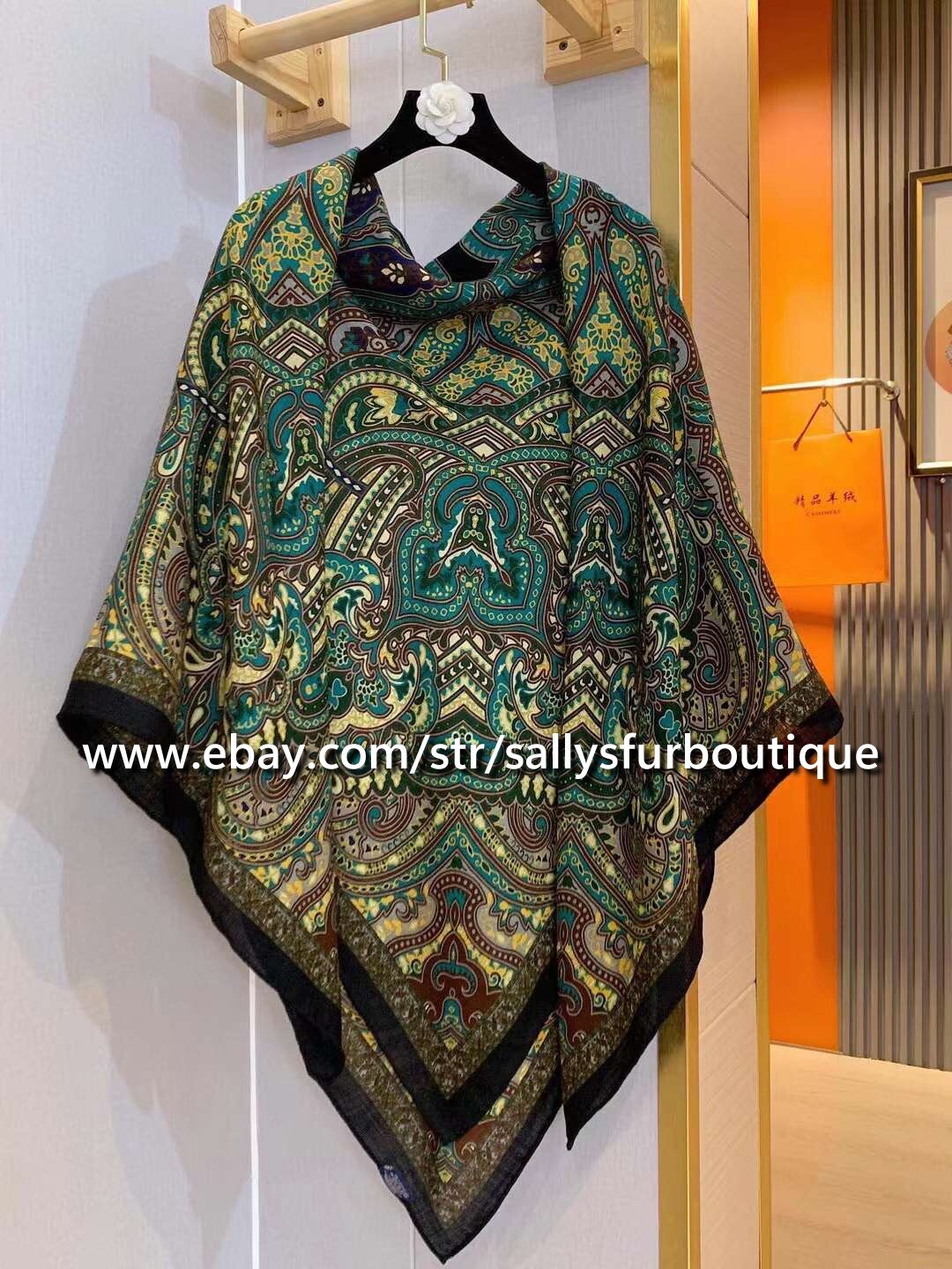 Sallys 70% Cashmere 30% Silk Wrap Scarf Paisley Print Double Face Shawl 53